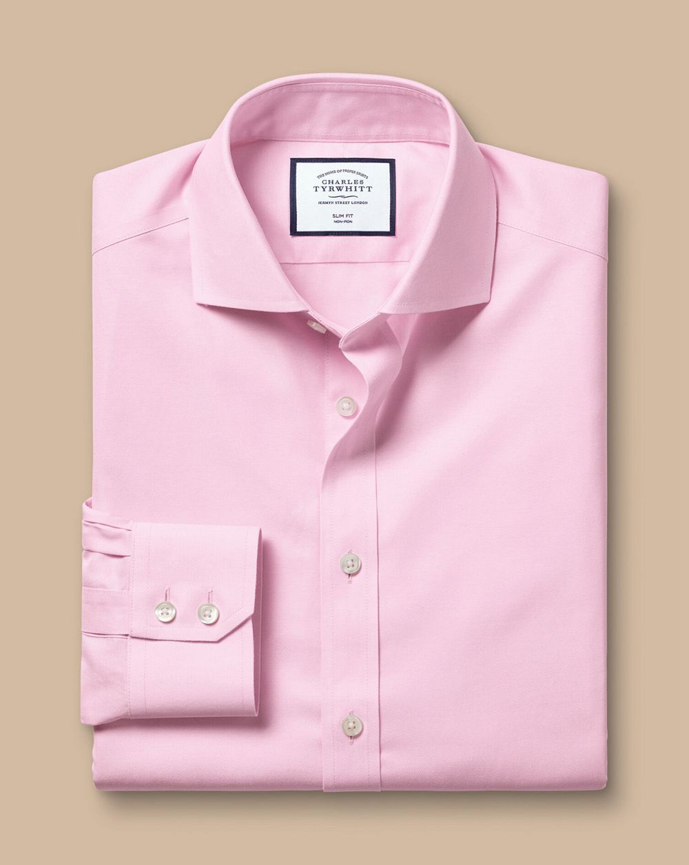 Pink Charles Tyrwhitt Spread Collar Non-Iron Twill Shirt | OXAIQE-576