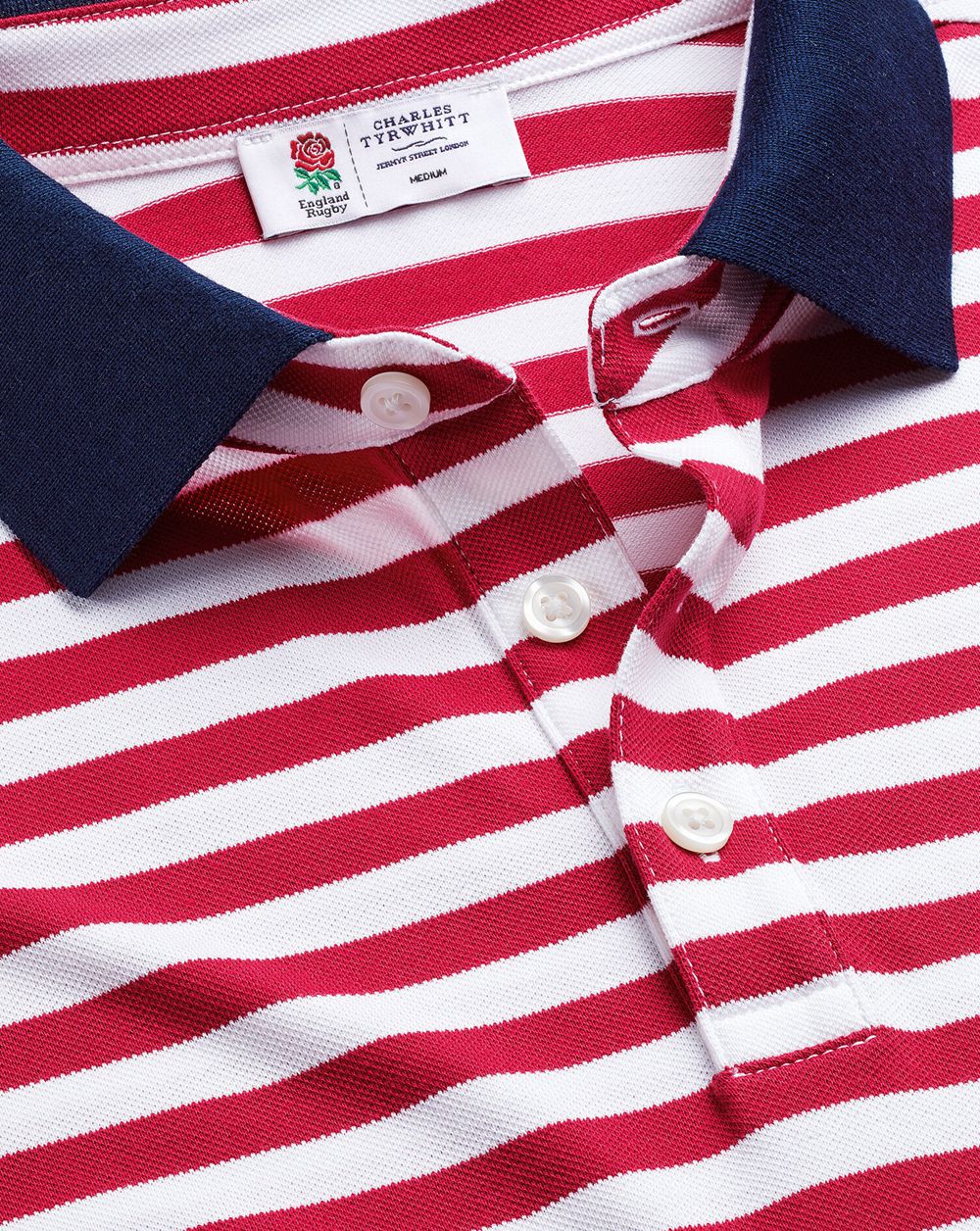 Red/White Charles Tyrwhitt England Rugby Stripe Pique Polo | MLQEHW-843