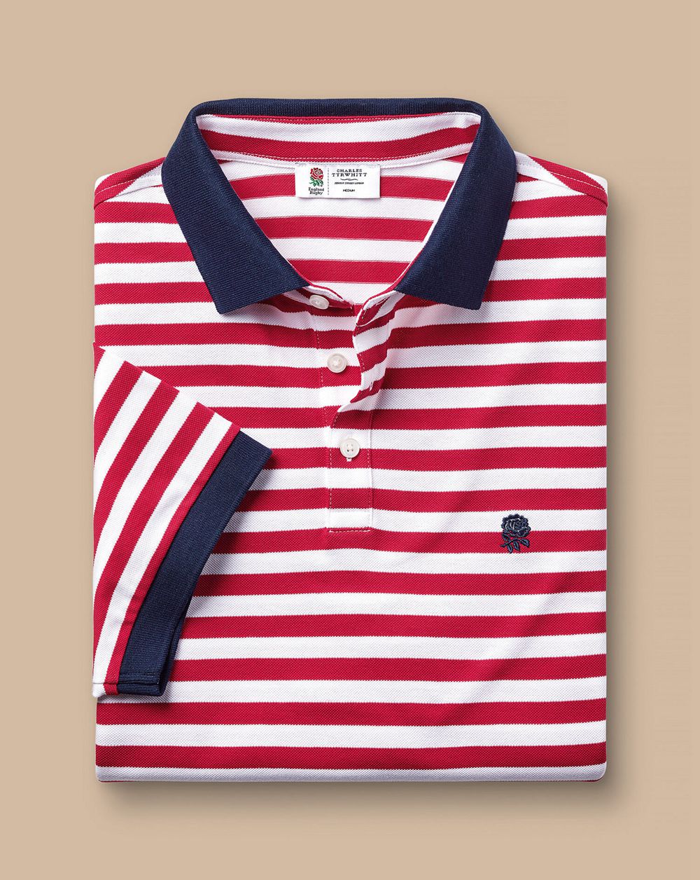 Red/White Charles Tyrwhitt England Rugby Stripe Pique Polo | MLQEHW-843