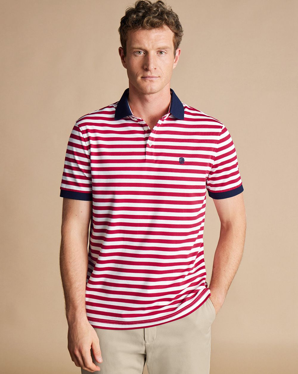 Red/White Charles Tyrwhitt England Rugby Stripe Pique Polo | MLQEHW-843