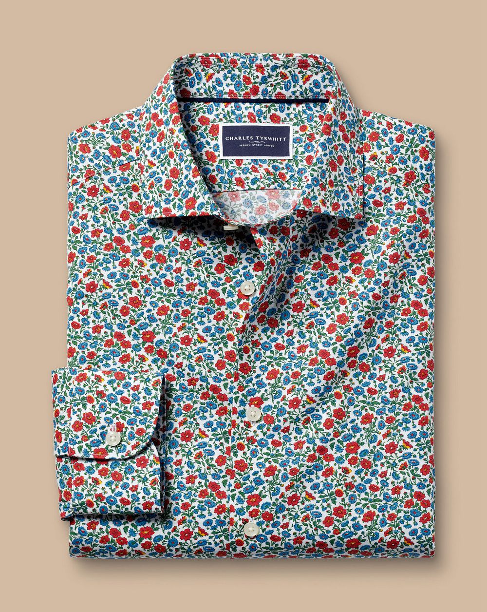 Red Charles Tyrwhitt Made With Liberty Fabric Floral Print Shirt Semi-Spread Collar Shirt | ADRGFO-321