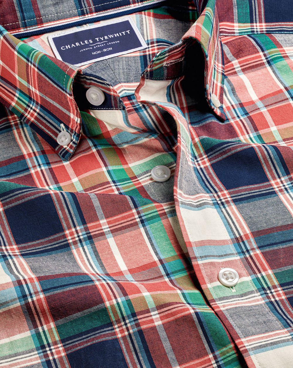 Red Charles Tyrwhitt Non-Iron Stretch Poplin Short Sleeve Shirt | AHZLFO-695