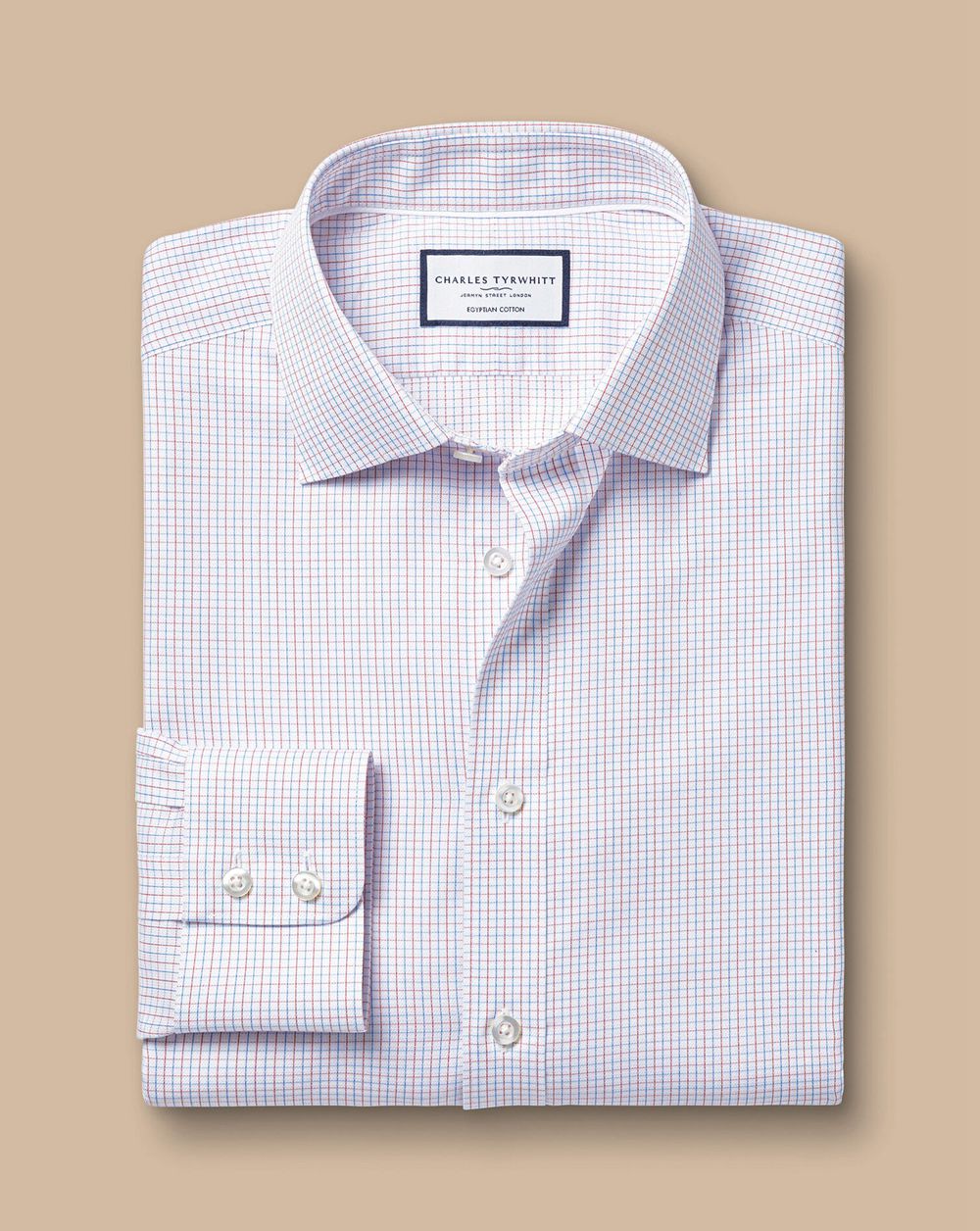 Red Charles Tyrwhitt Semi-Spread Collar Egyptian Cotton Fine Line Check Shirt | VYZPTS-520