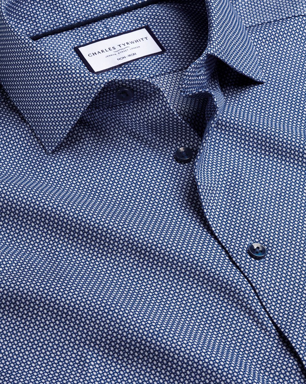 Royal Blue Charles Tyrwhitt Non-Iron Oval Stretch Texture Shirt | KEHWLX-582