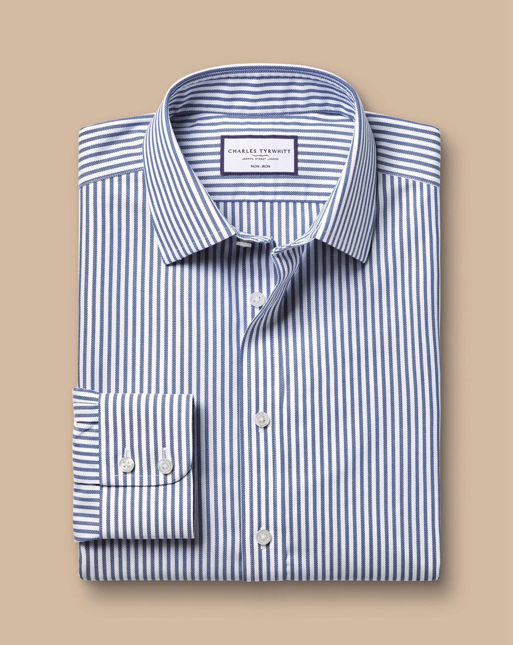 Royal Blue Charles Tyrwhitt Non-Iron Royal Oxford Butcher Stripe Shirt | KJXPRS-967