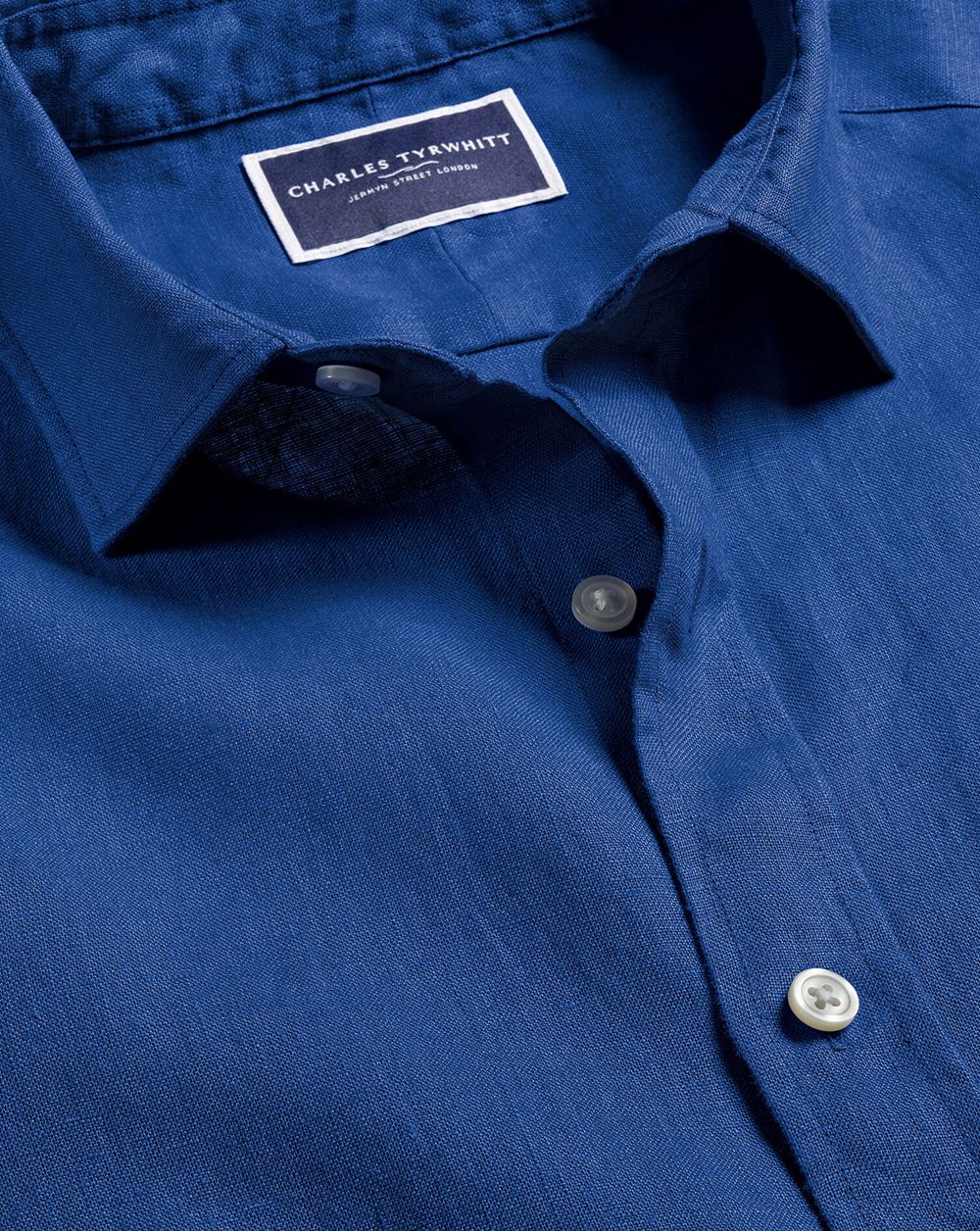 Royal Blue Charles Tyrwhitt Pure Linen Shirt | MNCKAP-921