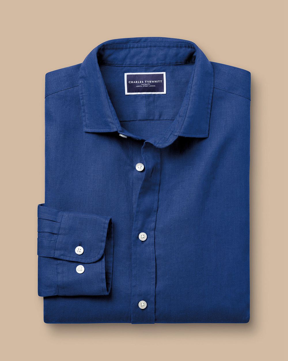 Royal Blue Charles Tyrwhitt Pure Linen Shirt | MNCKAP-921