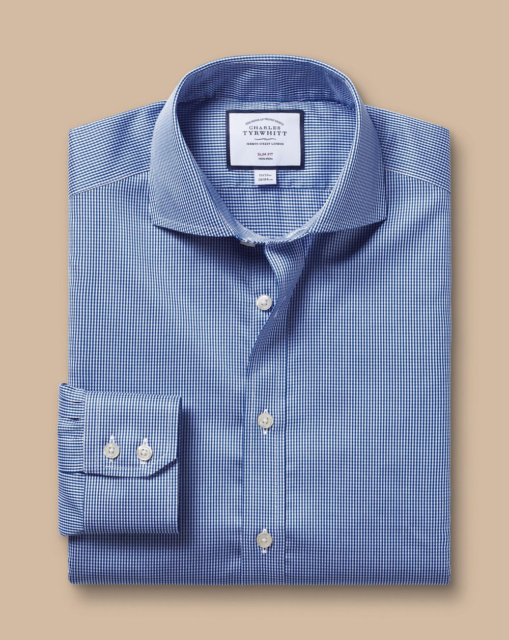 Royal Blue Charles Tyrwhitt Spread Collar Non-Iron Puppytooth Shirt | SPAVDC-041