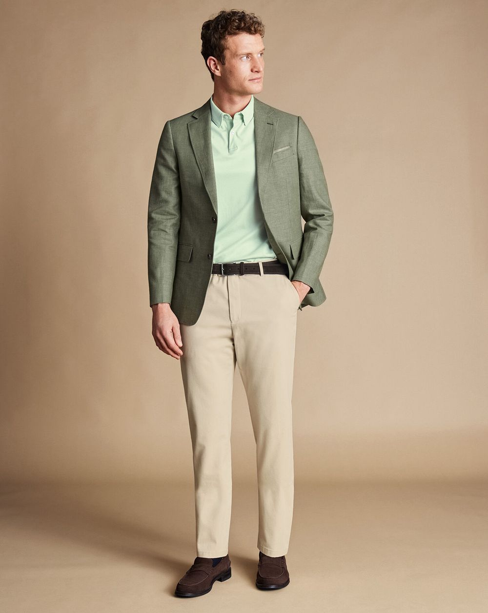 Sage Green Charles Tyrwhitt Linen Cotton Jacket | NGRYJZ-208