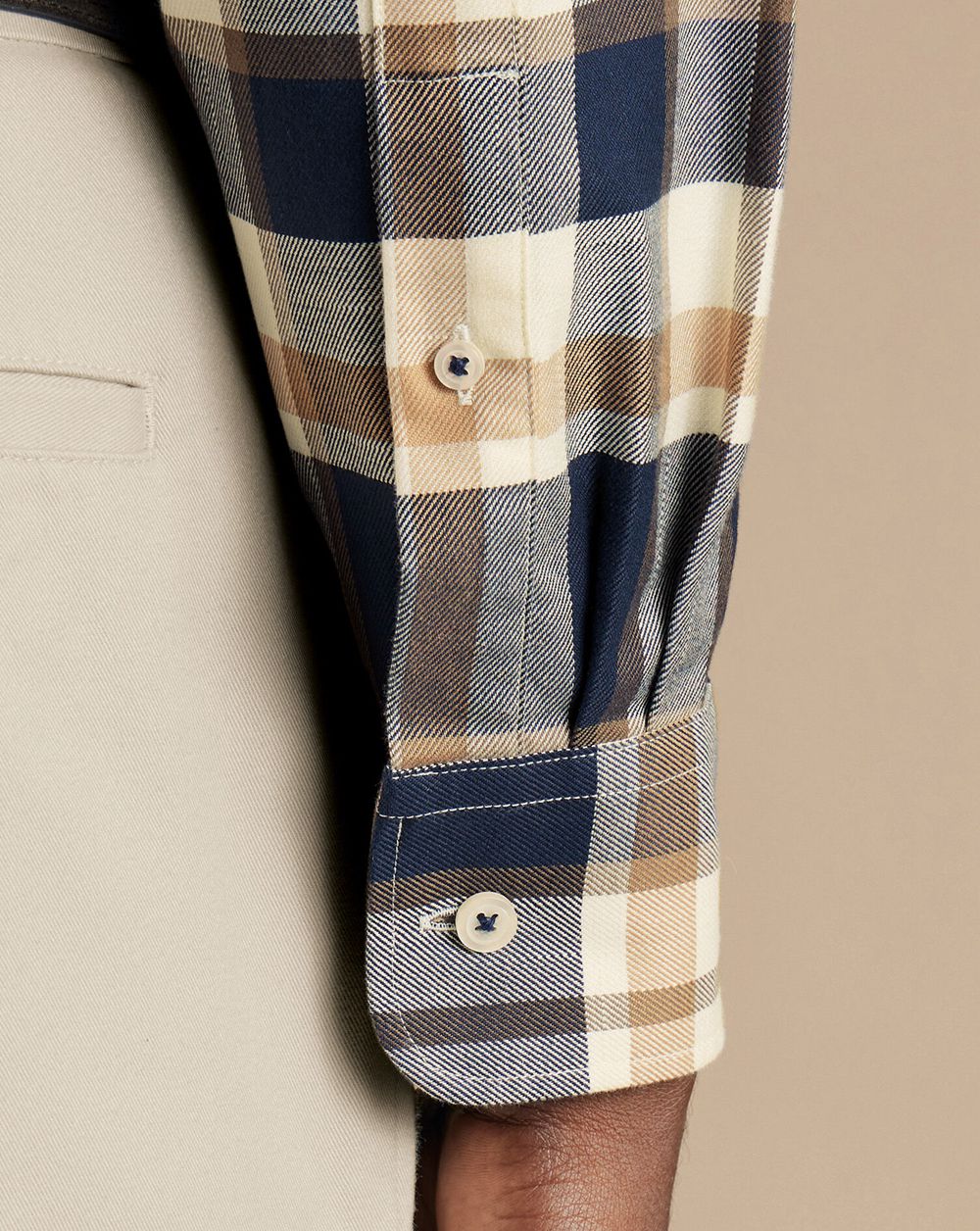 Sand Charles Tyrwhitt Button-Down Collar Non-Iron Twill Large Check Shirt | PFOWMU-927