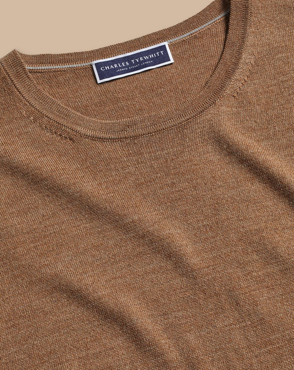 Sand Charles Tyrwhitt Merino Crew Neck Sweater | NPWRUI-580