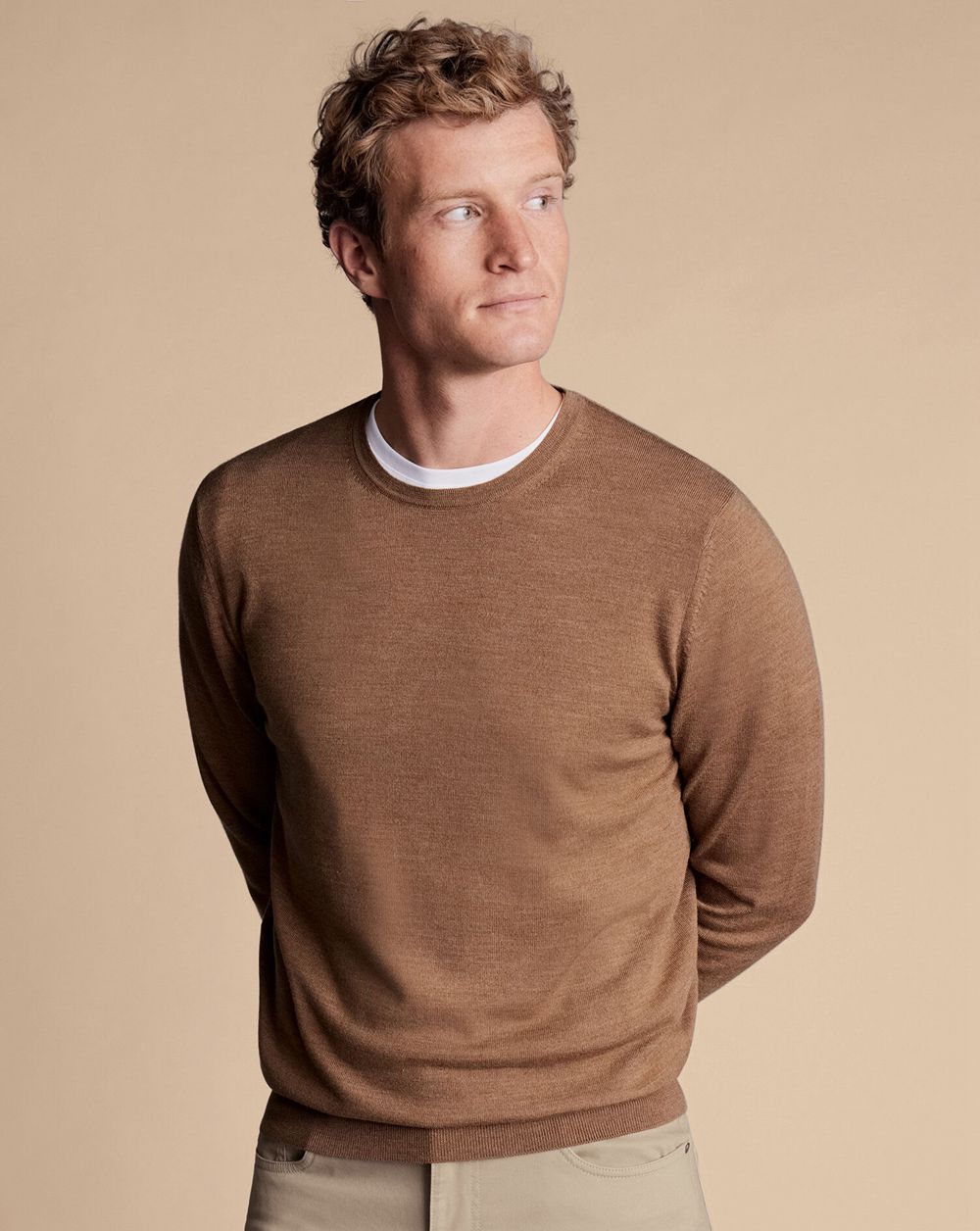 Sand Charles Tyrwhitt Merino Crew Neck Sweater | NPWRUI-580