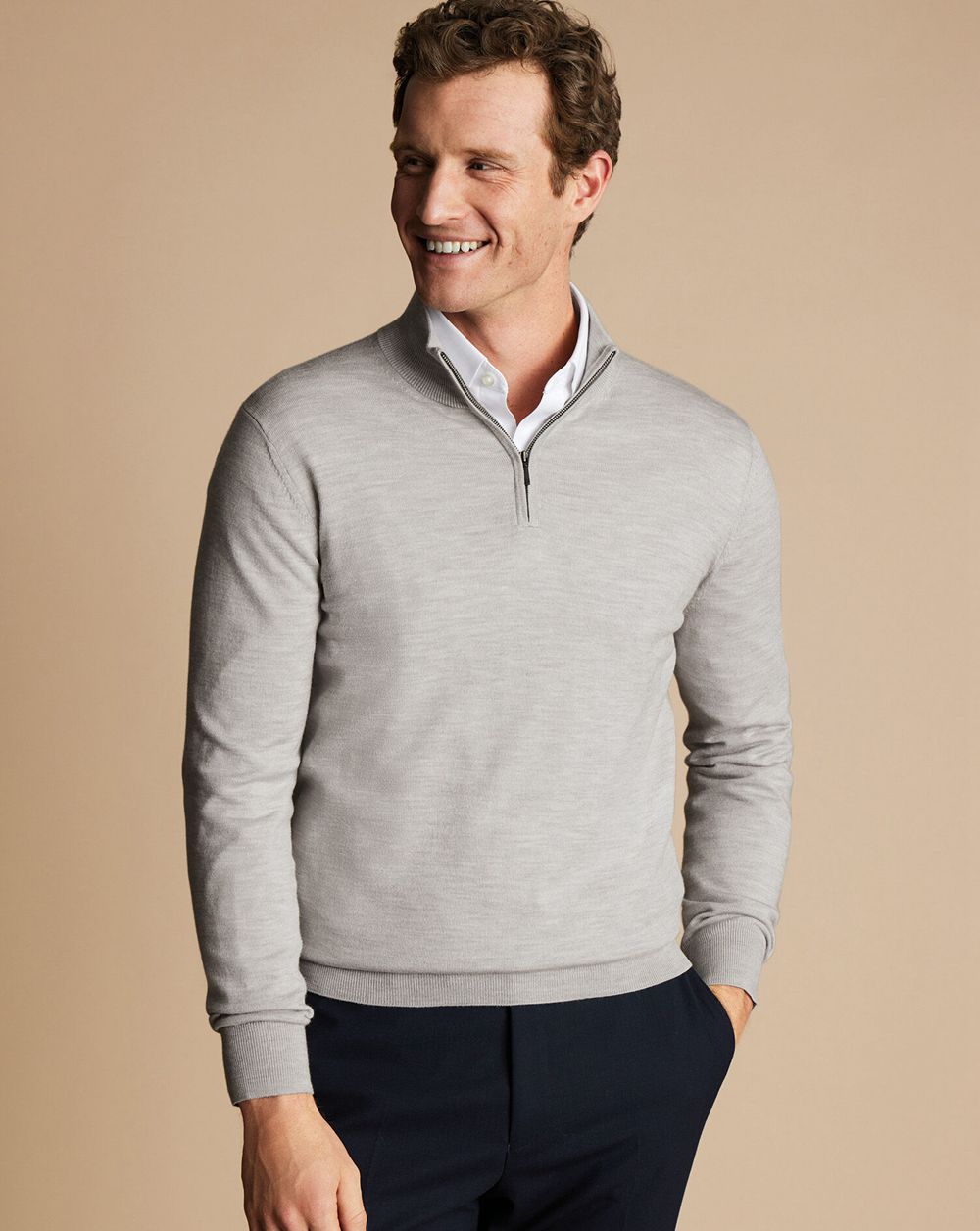 Silver Charles Tyrwhitt Merino Quarter Zip Sweater | BDFLGC-217