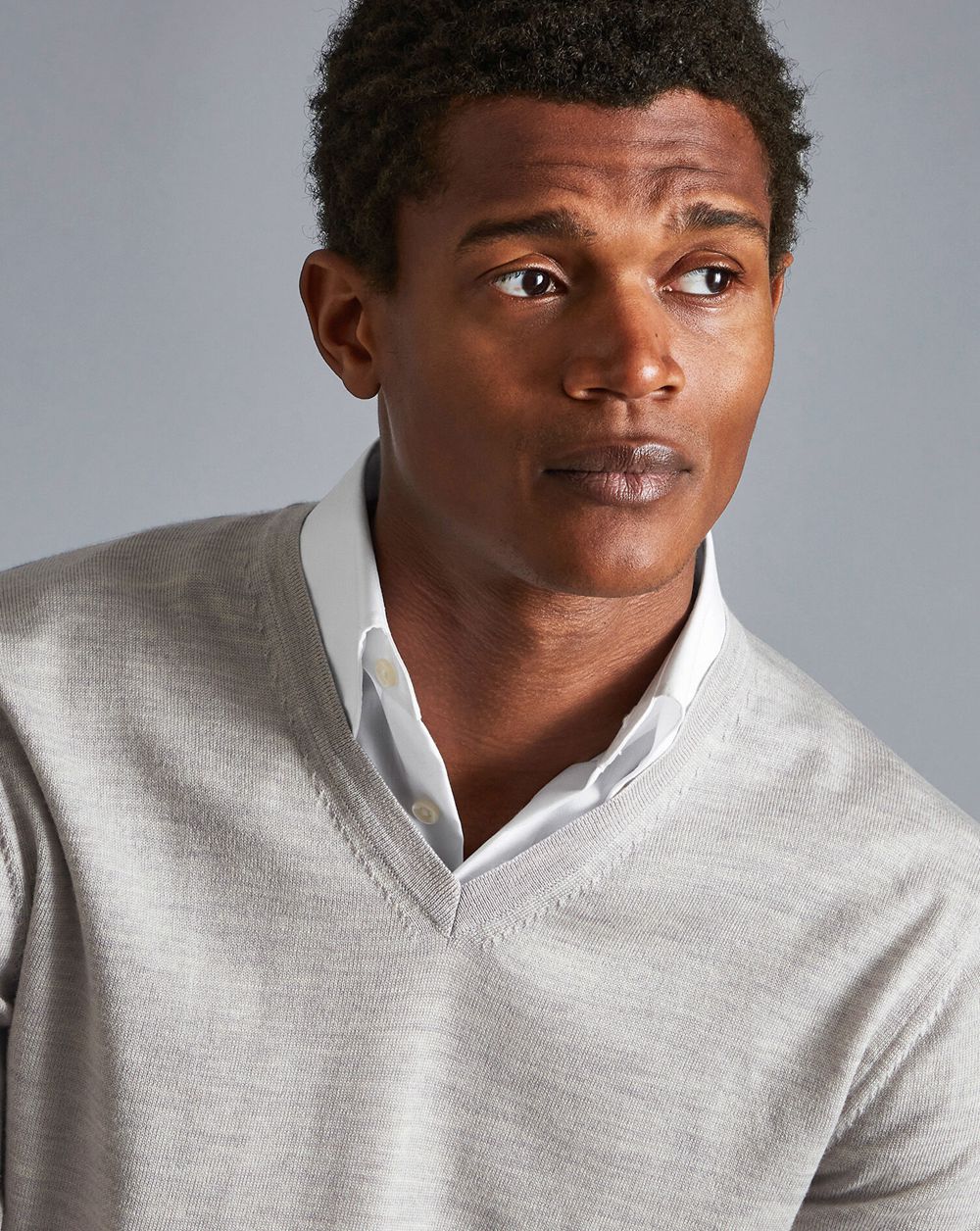 Silver Charles Tyrwhitt Merino V-Neck Sweater | XFVMHL-910