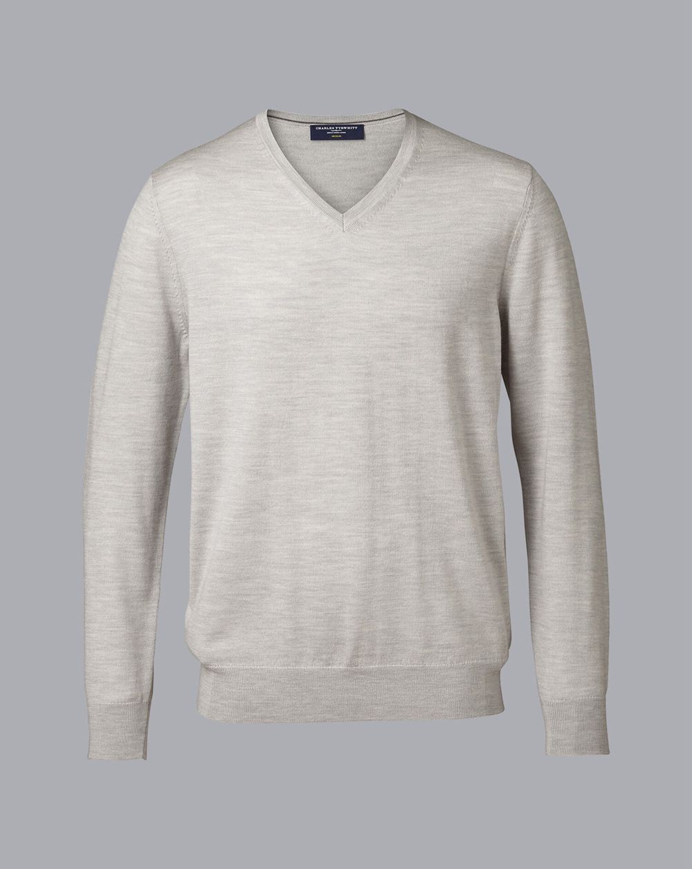 Silver Charles Tyrwhitt Merino V-Neck Sweater | XFVMHL-910