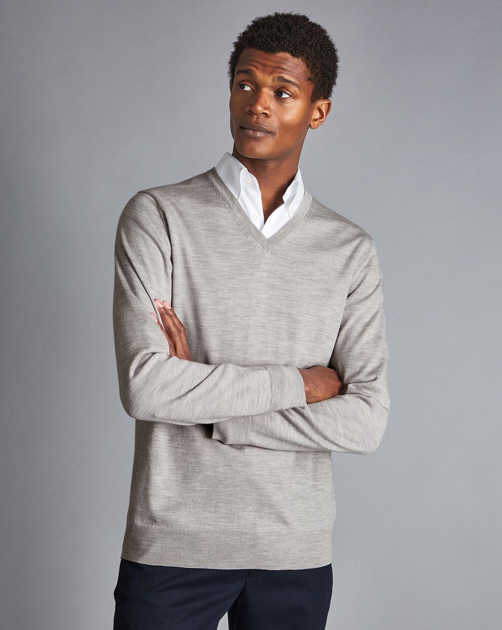 Silver Charles Tyrwhitt Merino V-Neck Sweater | XFVMHL-910