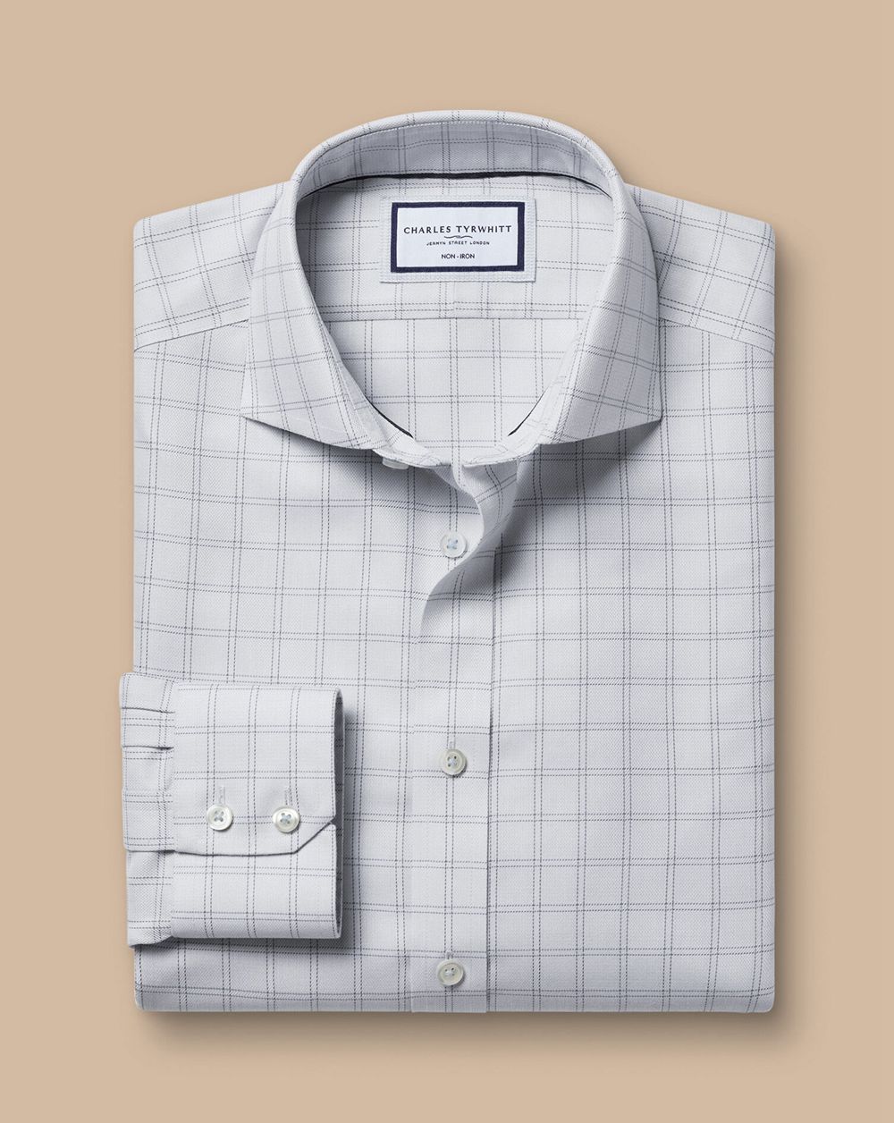 Silver Grey Charles Tyrwhitt Spread Collar Non-Iron Mayfair Weave Check Shirt | WYMKLB-126