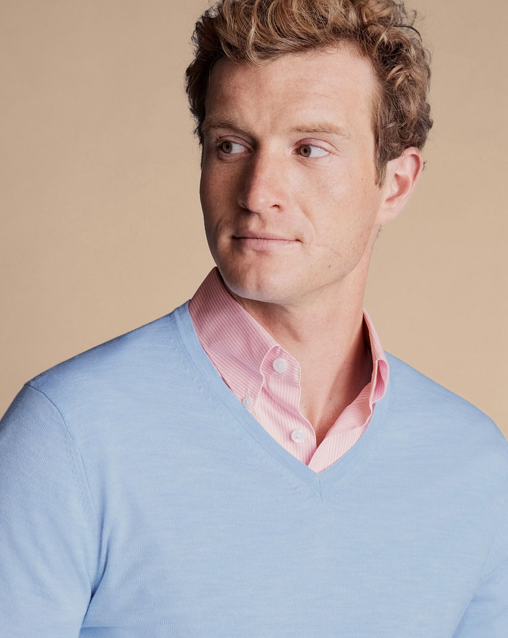 Sky Blue Charles Tyrwhitt Merino V-Neck Sweater | ZQLIMX-239