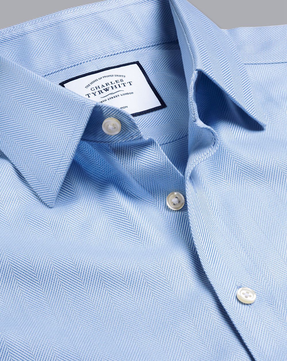 Sky Blue Charles Tyrwhitt Non-Iron Herringbone Shirt | RWTKAY-269