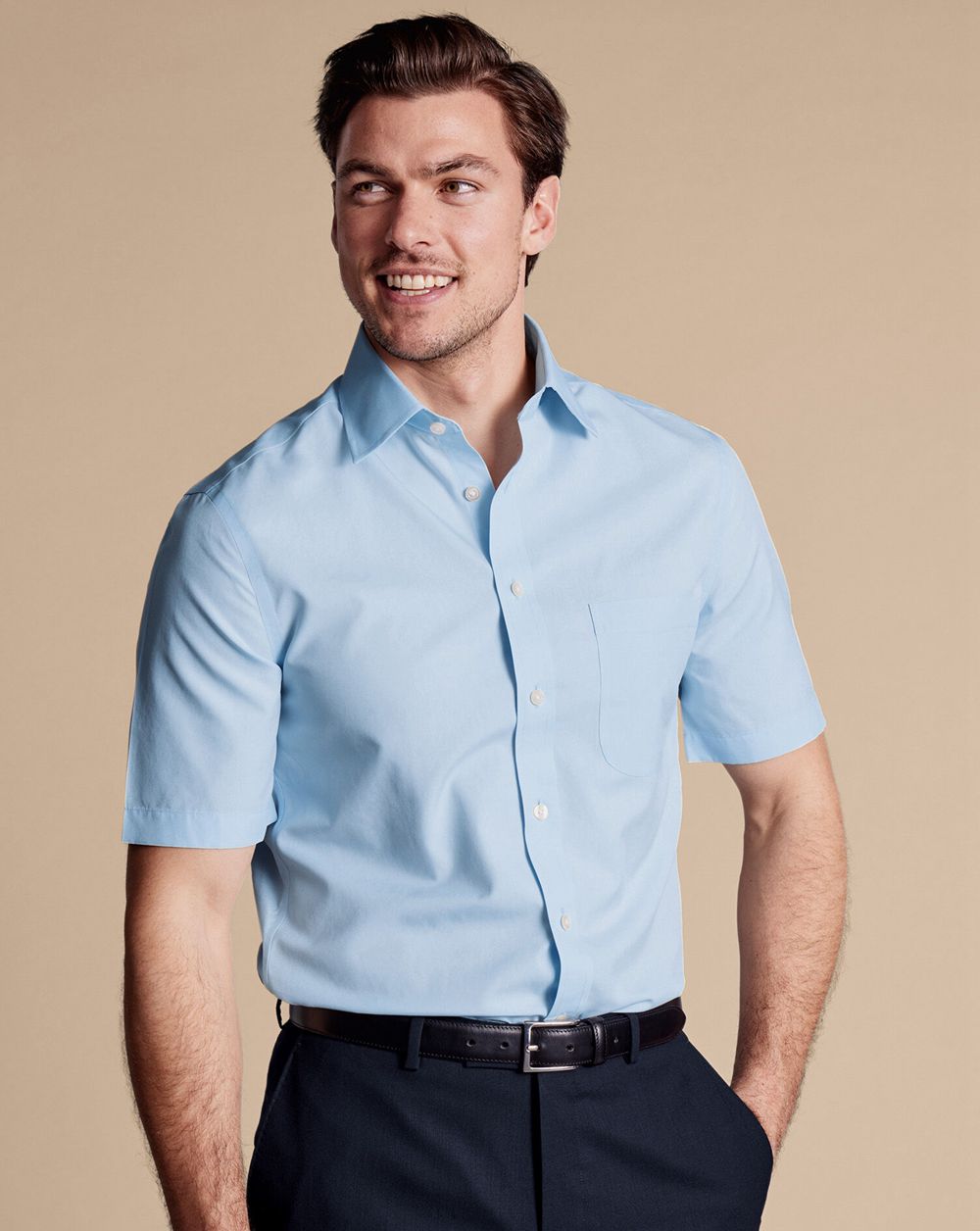 Sky Blue Charles Tyrwhitt Non-Iron Poplin Short-Sleeve Shirt | HZXVBP-816