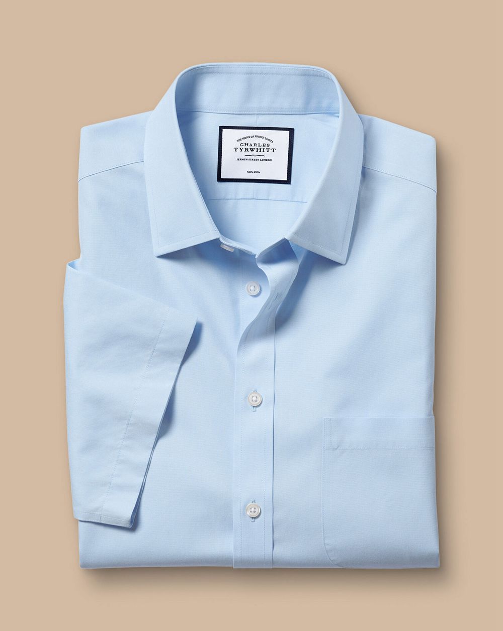 Sky Blue Charles Tyrwhitt Non-Iron Poplin Short-Sleeve Shirt | HZXVBP-816