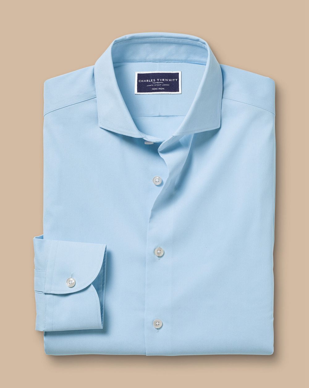 Sky Blue Charles Tyrwhitt Semi-Spread Collar Non-Iron Stretch Twill Shirt | NHTIOA-284