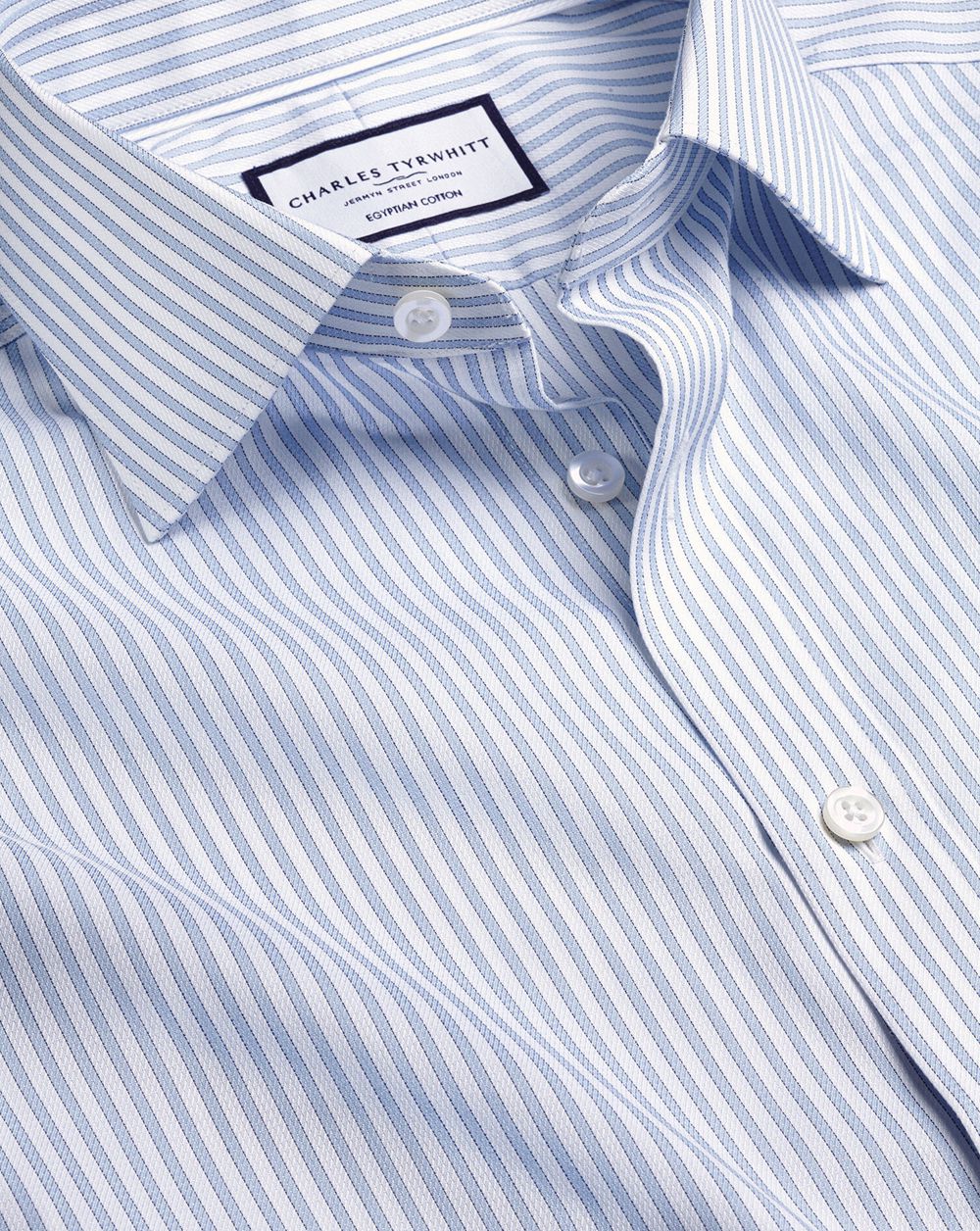 Sky Blue Charles Tyrwhitt Semi-Spread Collar Egyptian Cotton Stripe Shirt | JDLBUI-401