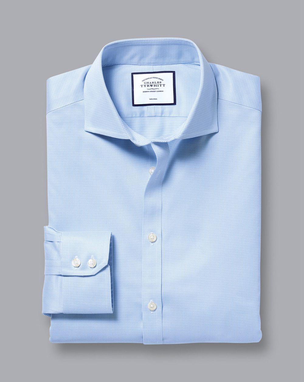 Sky Blue Charles Tyrwhitt Spread Collar Non-Iron Puppytooth Shirt | DOMSZK-538