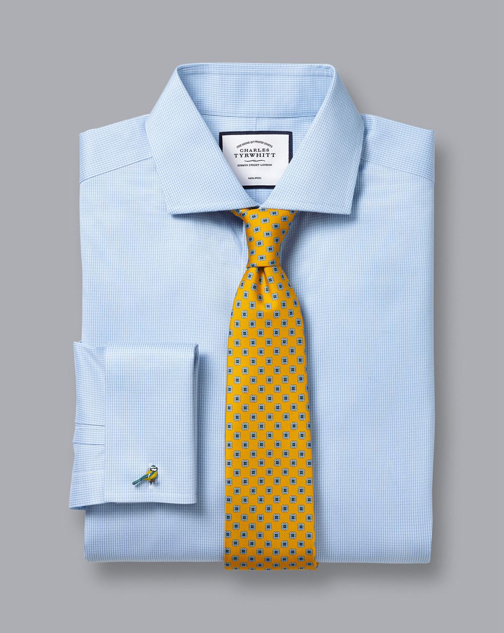 Sky Blue Charles Tyrwhitt Spread Collar Non-Iron Puppytooth Shirt | DOMSZK-538