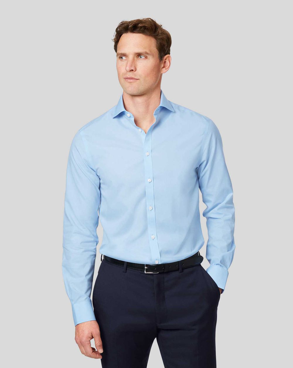 Sky Blue Charles Tyrwhitt Spread Collar Non-Iron Poplin Shirt | QPYDMR-209