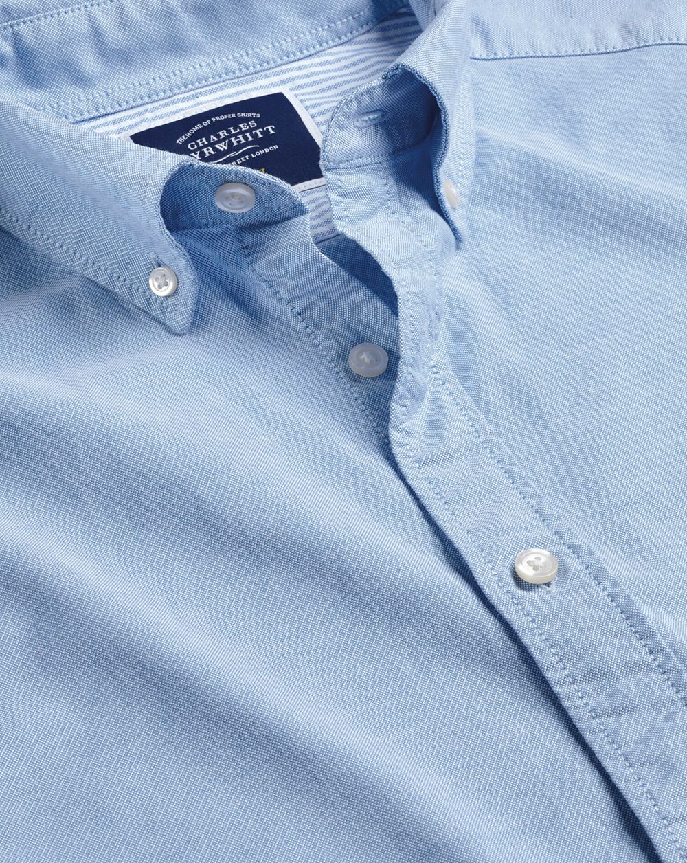 Sky Blue Charles Tyrwhitt Washed Oxford Short Sleeve Shirt | EVFXPO-430