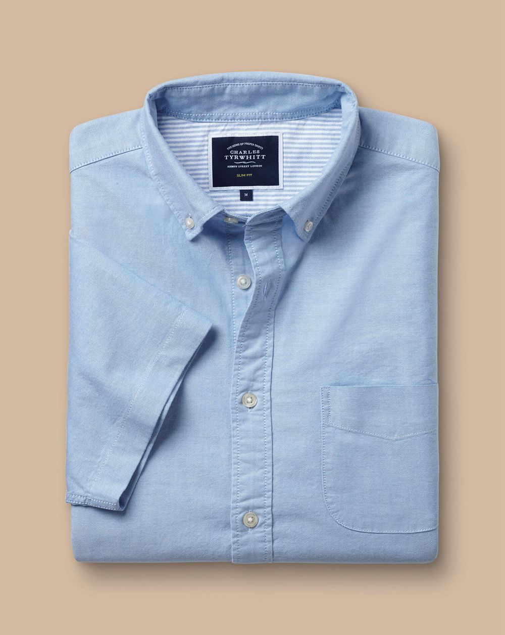 Sky Blue Charles Tyrwhitt Washed Oxford Short Sleeve Shirt | EVFXPO-430