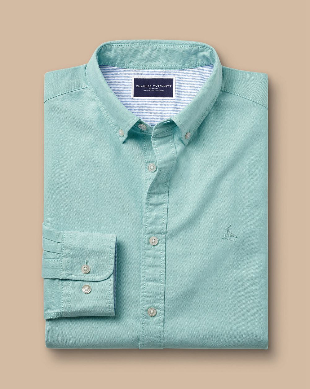 Spearmint Charles Tyrwhitt Button-Down Collar Stretch Washed Oxford Shirt | XNMJUD-349