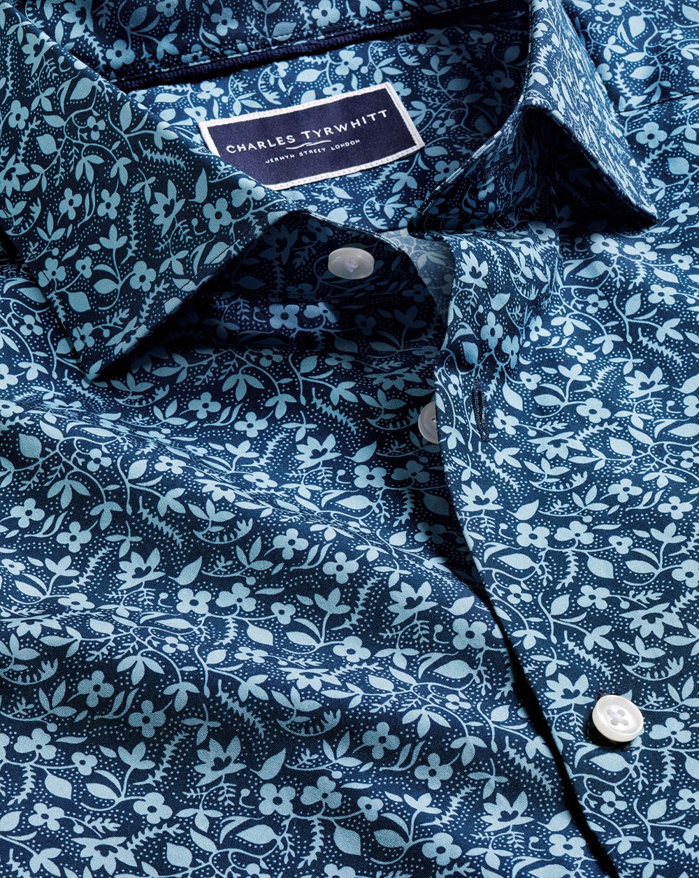 Steel Blue Charles Tyrwhitt Made With Liberty Fabric Semi-Spread Collar Floral Print Shirt | QWPXJR-325