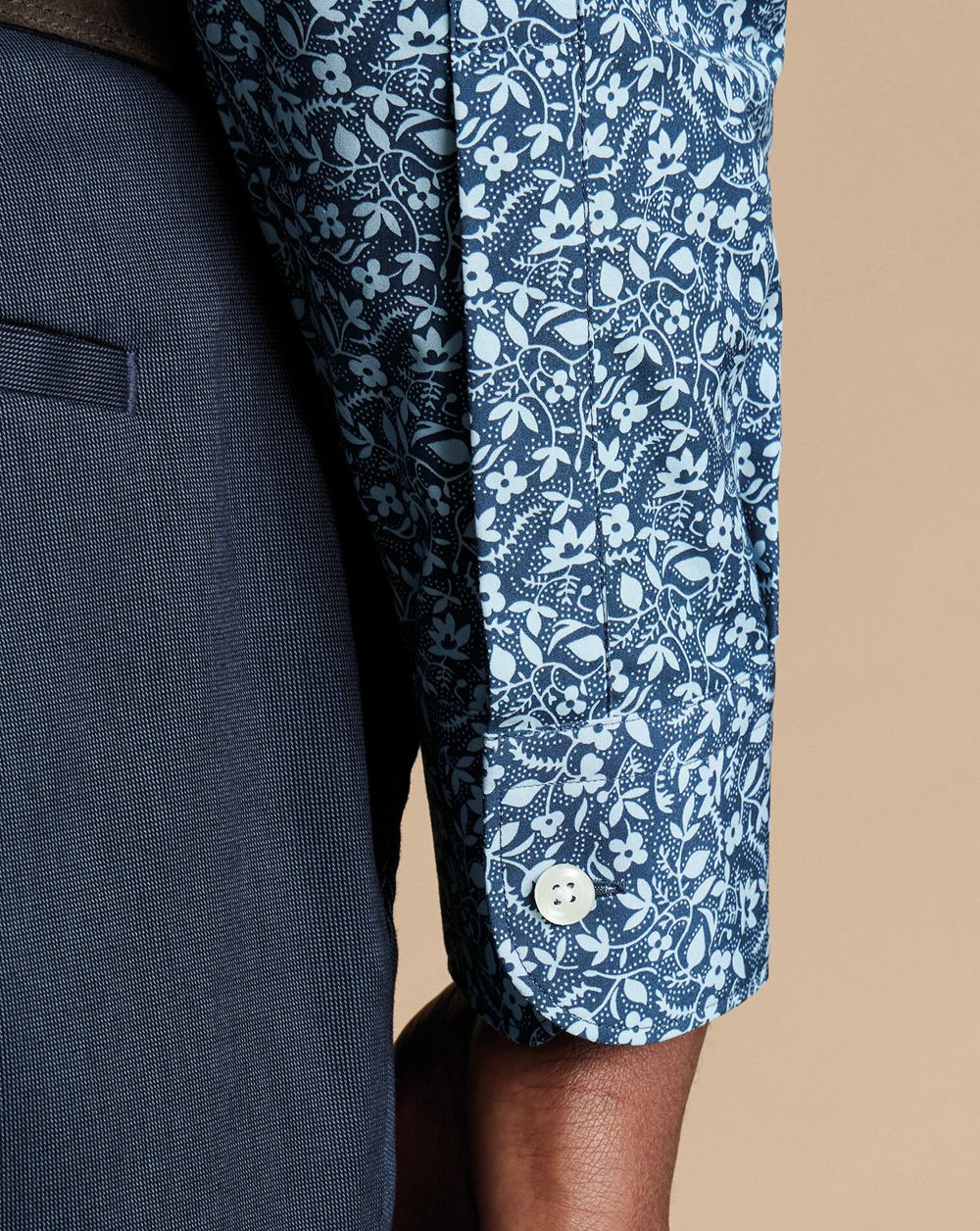 Steel Blue Charles Tyrwhitt Made With Liberty Fabric Semi-Spread Collar Floral Print Shirt | QWPXJR-325