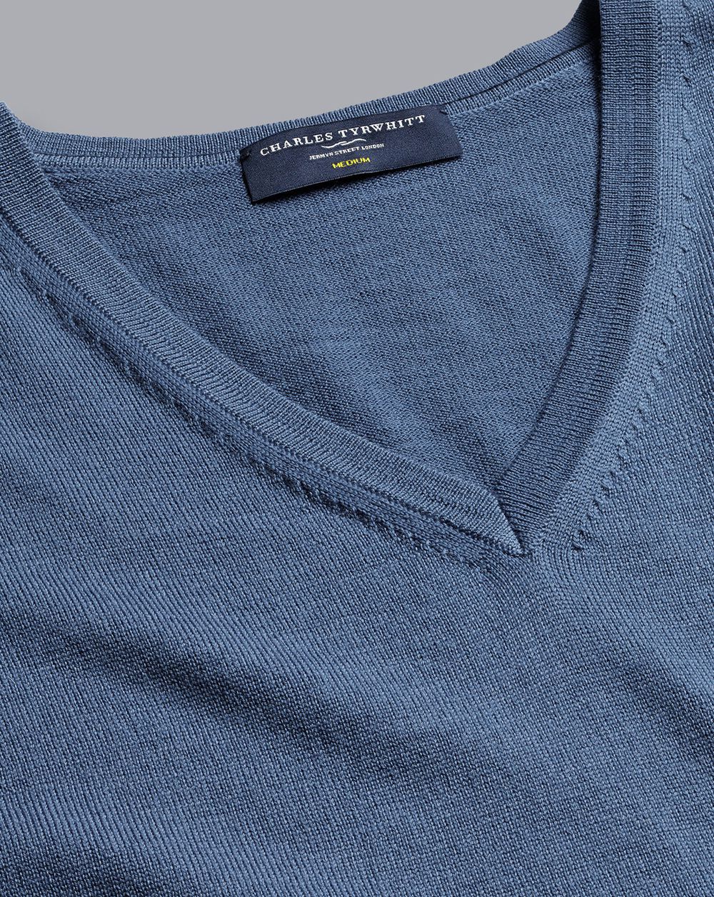 Steel Blue Charles Tyrwhitt Merino V-Neck Sweater | CEUHLA-734