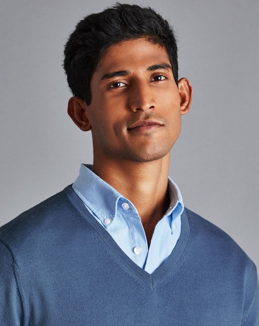 Steel Blue Charles Tyrwhitt Merino V-Neck Sweater | CEUHLA-734