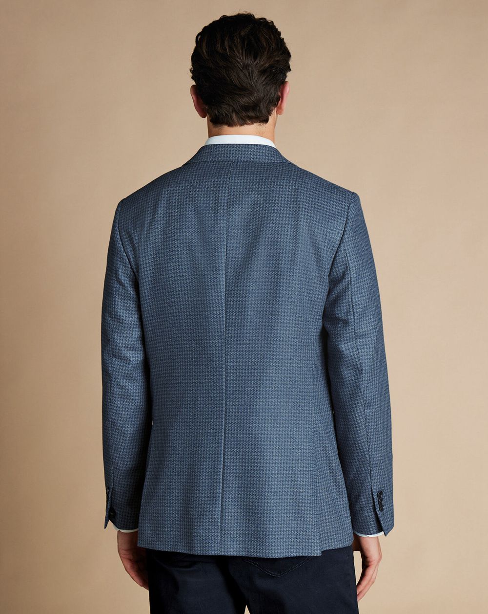 Steel Blue Charles Tyrwhitt Puppytooth Wool Silk Jacket | GYLFBI-104