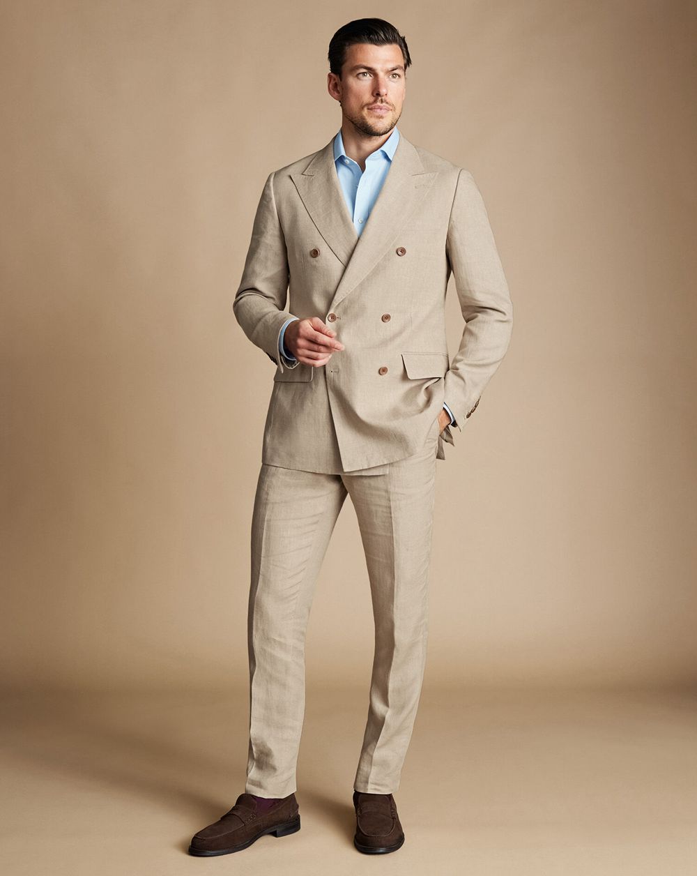 Taupe Charles Tyrwhitt Double Breasted Linen Jacket | WCTNIF-724