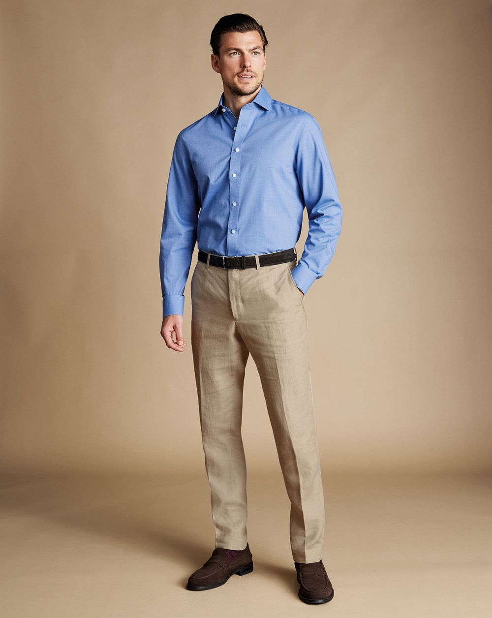 Taupe Charles Tyrwhitt Linen Pants | XUVCOB-604