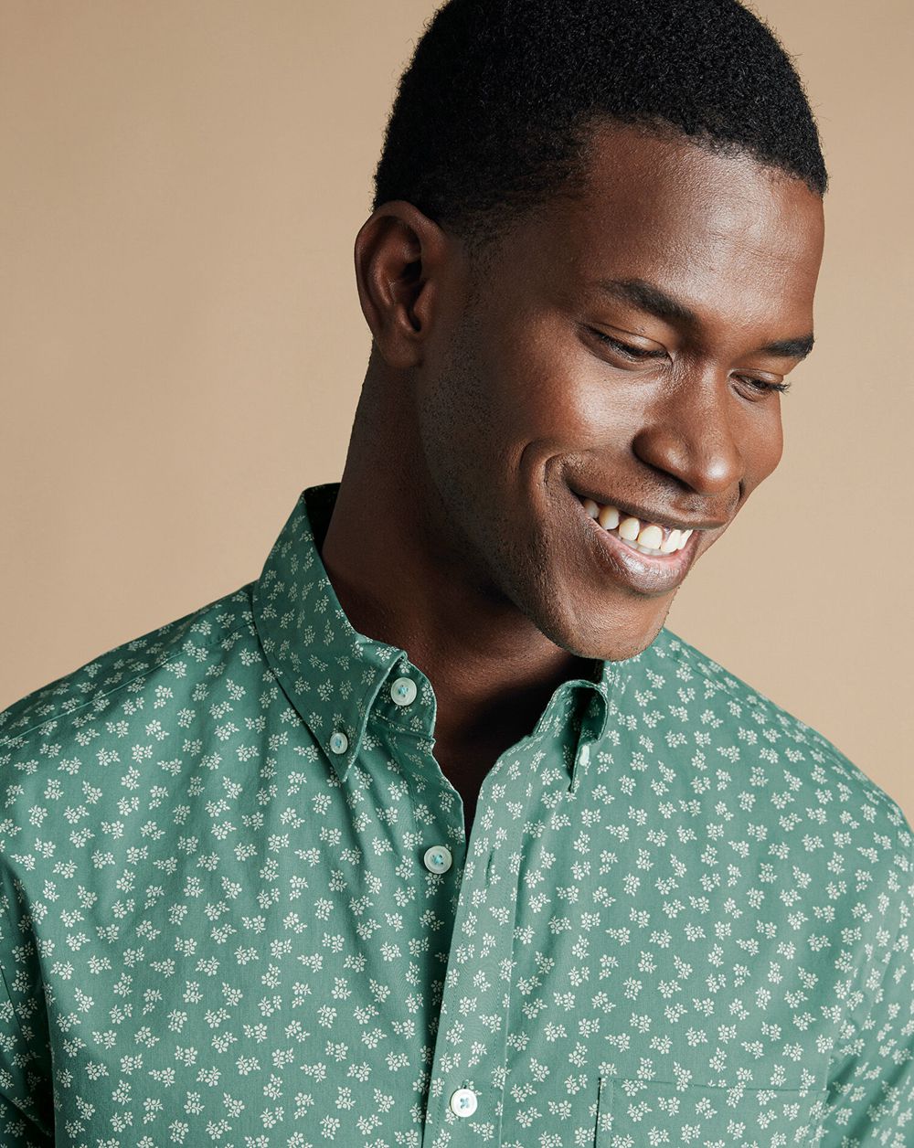 Teal Green Charles Tyrwhitt Non-Iron Floral Print Short Sleeve Shirt | EFGNDH-237