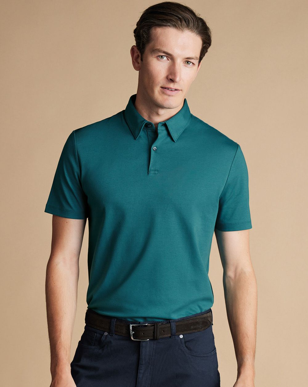 Teal Green Charles Tyrwhitt Smart Jersey Polo | DEGYMC-501