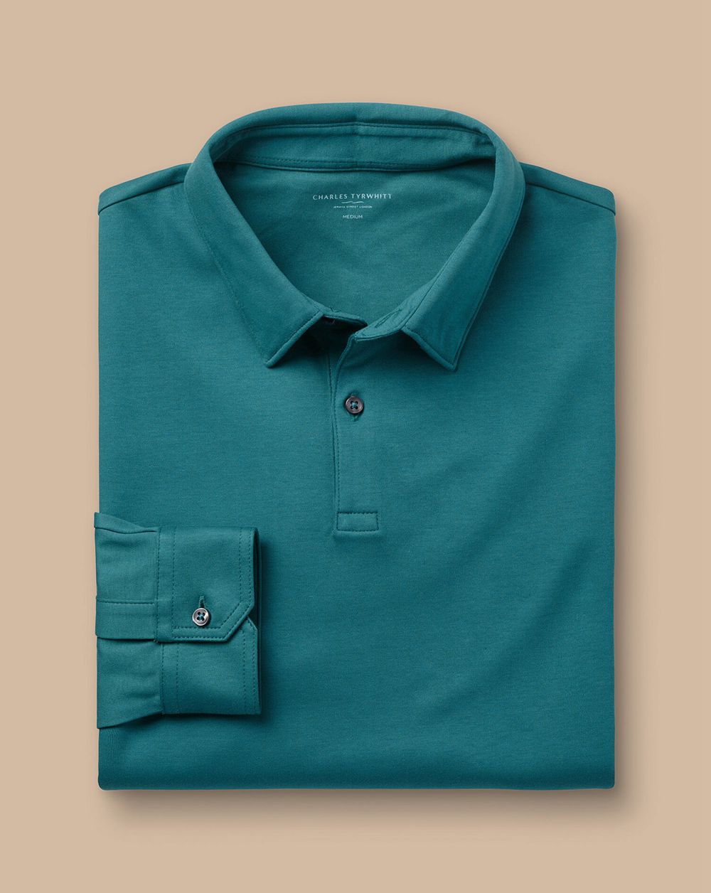 Teal Green Charles Tyrwhitt Smart Long Sleeve Jersey Polo | YNHUBL-031