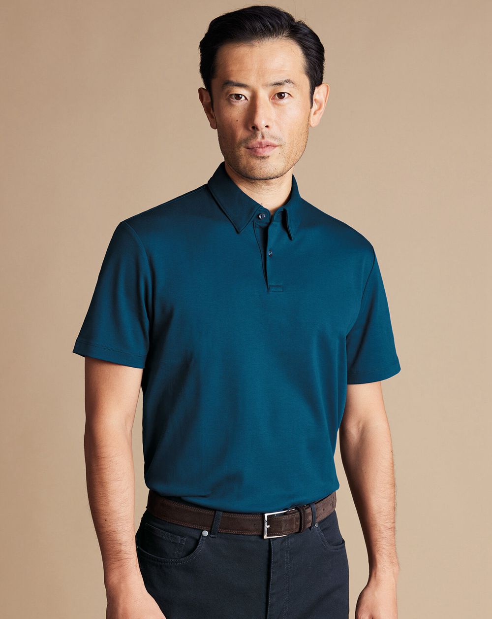 Turquoise Blue Charles Tyrwhitt Smart Jersey Polo | BRGOSQ-452