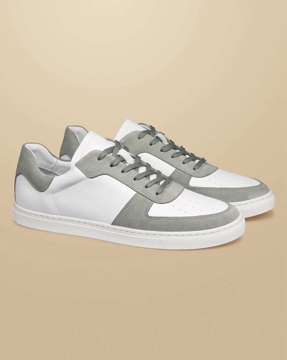 White/Light Grey Charles Tyrwhitt Leather And Suede Cupsole Sneakers | MTRXLV-486