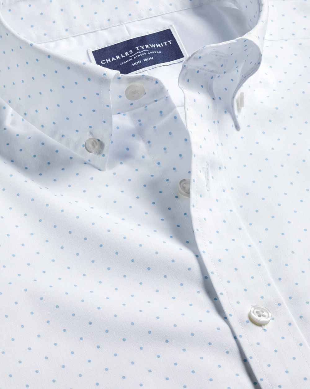 White/Sky Charles Tyrwhitt Non-Iron Spot Print Short Sleeve Shirt | LHXEPN-843