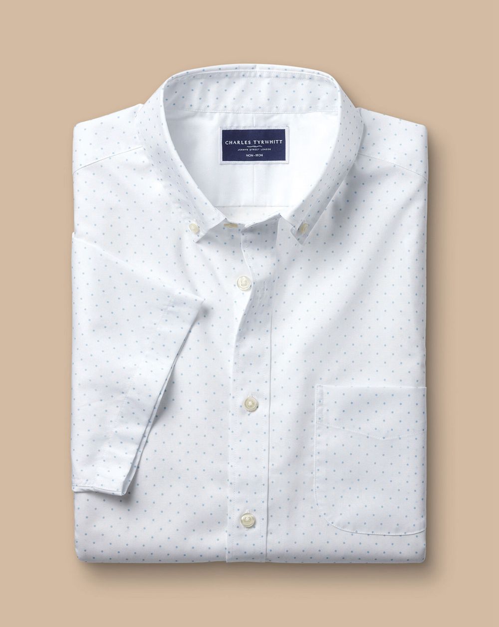 White/Sky Charles Tyrwhitt Non-Iron Spot Print Short Sleeve Shirt | LHXEPN-843