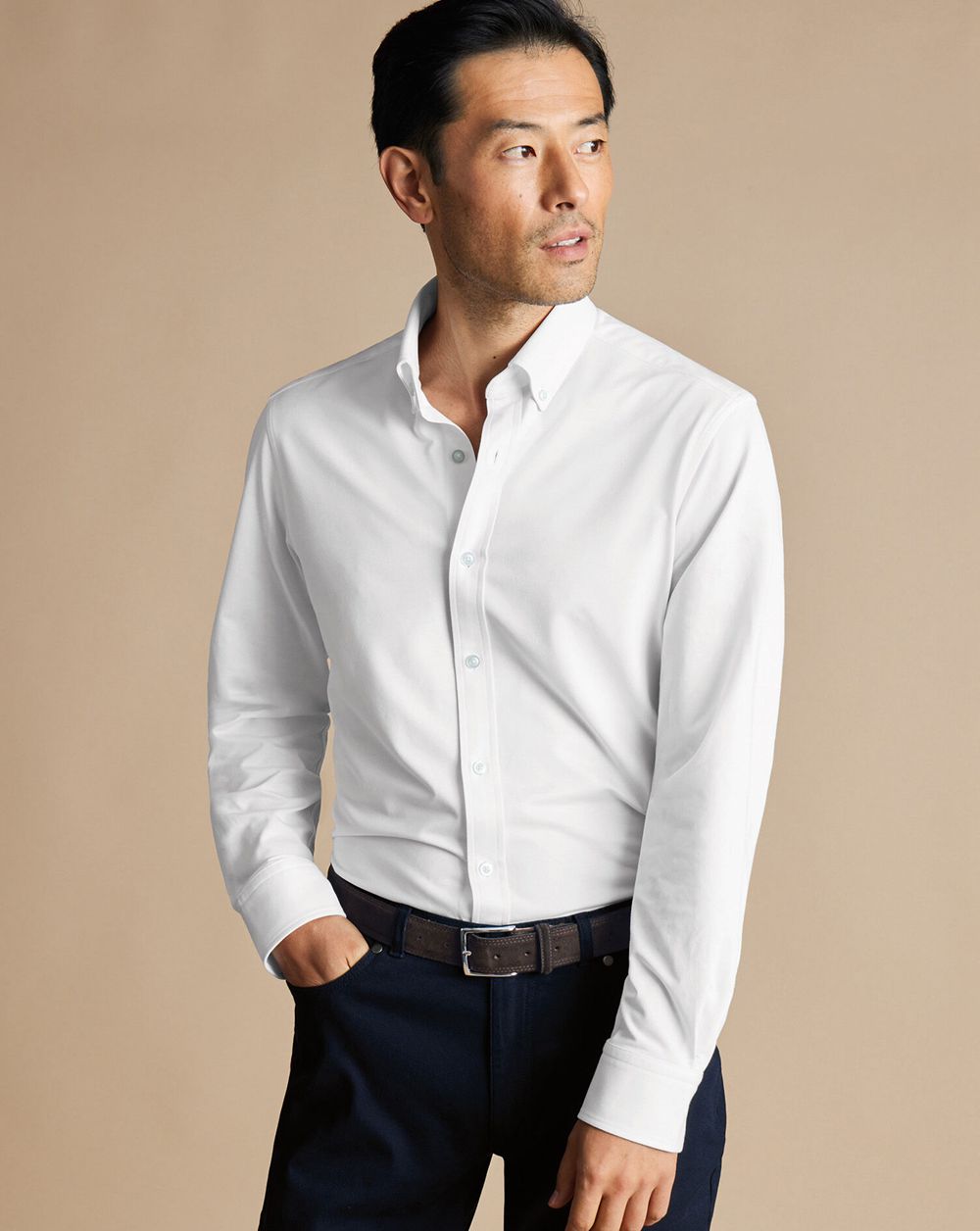 White Charles Tyrwhitt 4-Way Stretch Jersey Shirt | USNLPK-468