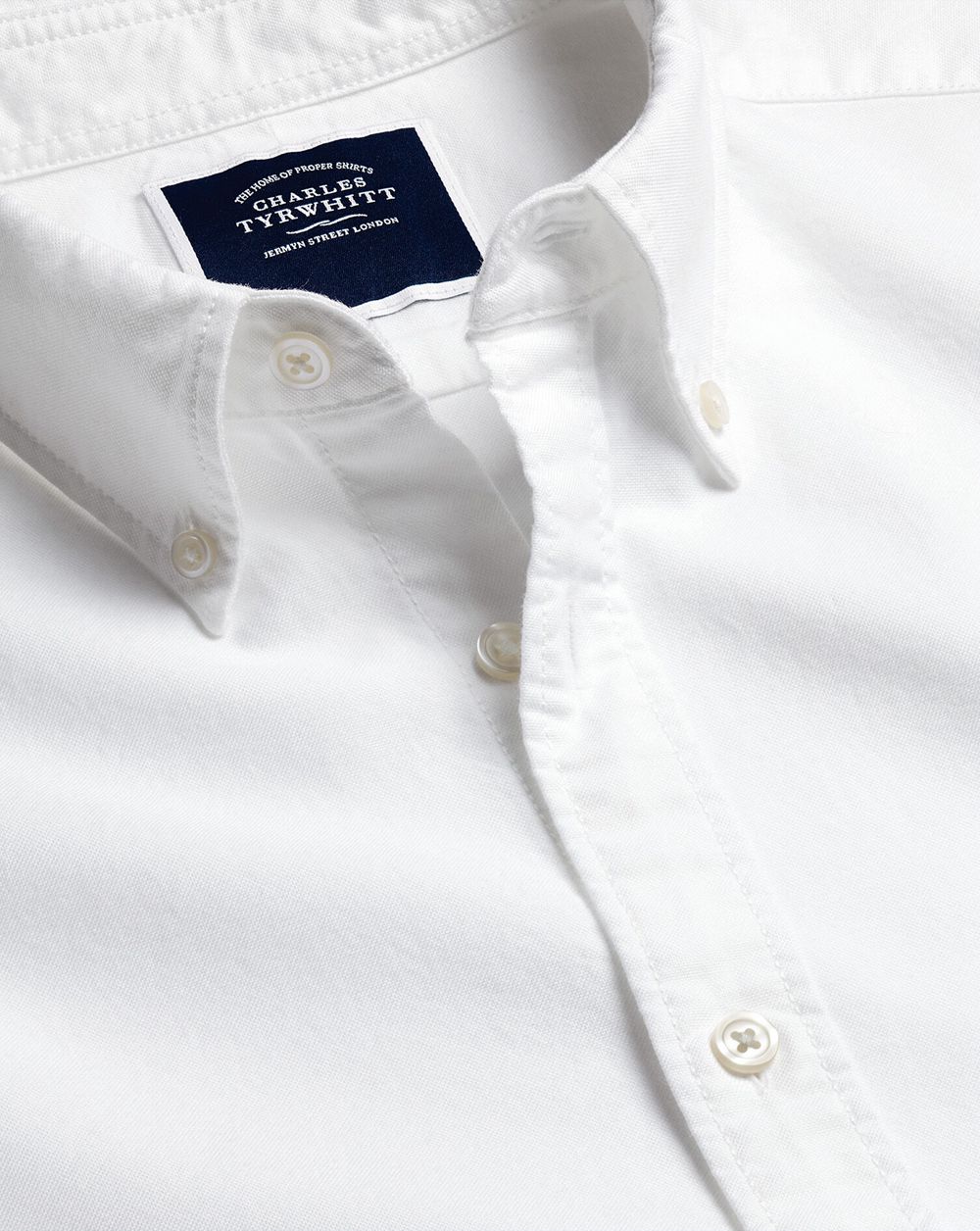 White Charles Tyrwhitt Button-Down Collar Stretch Washed Oxford Shirt | CASLWQ-580