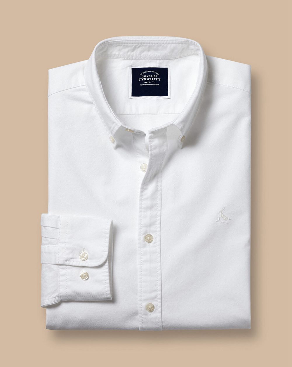 White Charles Tyrwhitt Button-Down Collar Stretch Washed Oxford Shirt | CASLWQ-580